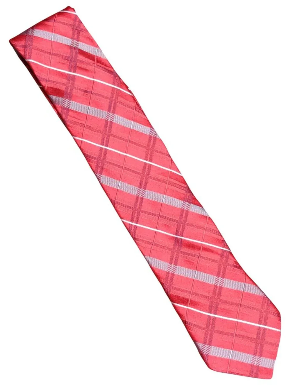 Nicole Miller New York Red Plaid Necktie Preppy Classic Luxury Formal Dress Tie